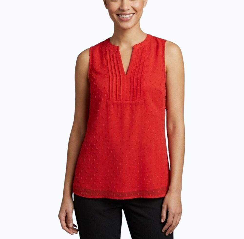 41 Hawthorn Sleeveless Split Neck Blouse Red Swiss Dot Women Size M NWOT